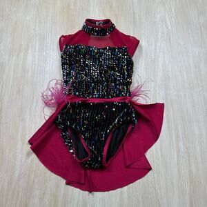 Weissman Hot Pink Rainbow Sequin Feather Showgirl Jazz Dance Costume IC